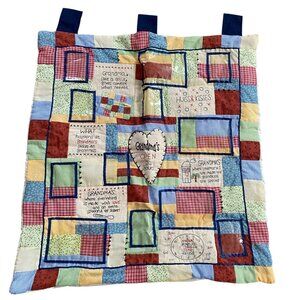 Grandmas Heartfelt Patchwork Wall Hanging‎ Quilt Photo Keeper Sentimental Quotes